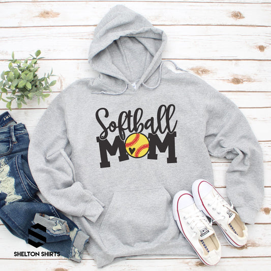 Softball Mom with Yellow Ball and Red Glitter Laces Hoodie